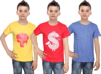 

IndiWeaves Boys Printed Cotton T Shirt(Multicolor, Pack of 3, Red;yellow