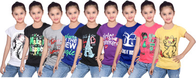 

IndiWeaves Girls Printed Cotton T Shirt(Multicolor, Pack of 9, Black;blue;grey;purple;red;white;yellow
