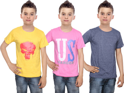 

IndiWeaves Boys Printed Cotton T Shirt(Multicolor, Pack of 3, Blue;pink;yellow