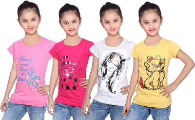 

IndiWeaves Girls Printed Cotton T Shirt(Multicolor, Pack of 4, Pink;white;yellow