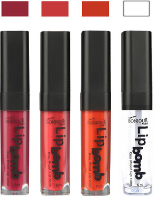 

Bonjour Paris Matte Lipstick(24 ml, Wine-Irresistble Pink-Brick Orange-Top Coat)