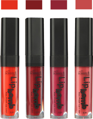 Flipkart - Bonjour Paris Matte Lipstick(24 ml, Fire Orange-Mauve-Wine-Wild Blush)