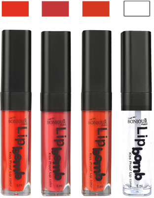 

Bonjour Paris Matte Lipstick(24 ml, Fire Orange-Irresistble Pink-Brick Orange-Top Coat)