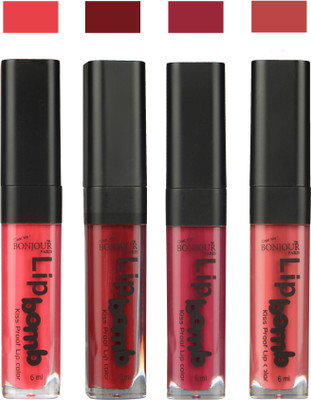 

Bonjour Paris Matte Lipstick(24 ml, Peach-Mauve-Wine-Wild Blush)
