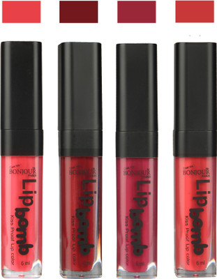 

Bonjour Paris Matte Lipstick(24 ml, Peach-Mauve-Wine-Irresistble Pink)