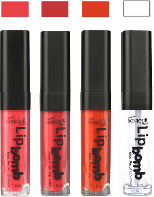 

Bonjour Paris Matte Lipstick(24 ml, Peach-Irresistble Pink-Brick Orange-Top Coat)