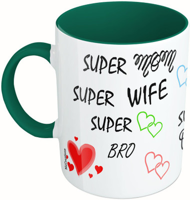 

MiiCreations Printed Two Tone Green And White Family Love Collarge Ceramic Mug(325 ml)