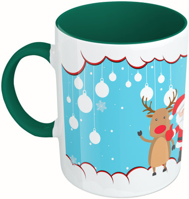 

MiiCreations Printed Two Tone Green And White Merry Christmas Ceramic Mug(325 ml)