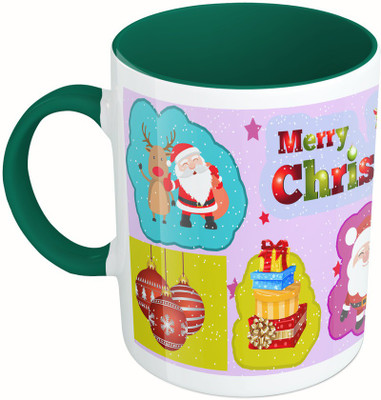 

MiiCreations Printed Two Tone Green And White Christmas Wishes Ceramic Mug(325 ml)