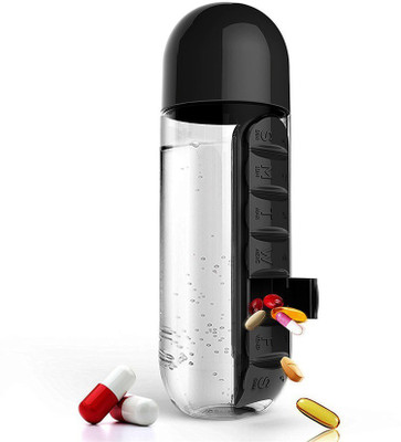 

VibeX ™ Daily Medicine Organizer With Water Bottle Weekly Seven Compartments With Drinking Bottle Water Plastic Leak-Proof Cup Pill Box(Black)