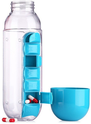 

VibeX ™ Colorful Combine Daily Organizer with Water Bottle Weekly Seven Compartments with Drinking Bottle Easy Carrying Pill Box(Blue)