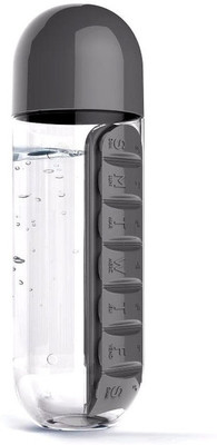 

VibeX ® Water Bottle with Daily Medicine Organizer Pill Box(Black)