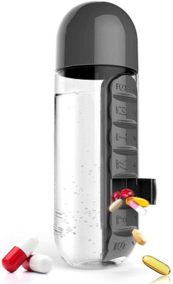 

VibeX ™ Medicine 2 in 1 Weekly Vitamins Organizer Water Bottle Health Care Mug Pill Box(Black)
