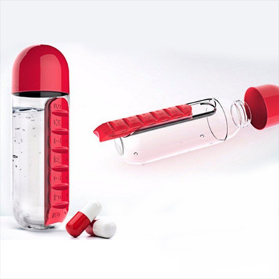 

VibeX ® Daily Organizer With Water Bottle Weekly Seven Compartments With Drinking Bottle Water Plastic Leak-Proof Cup Pill Box(Red)