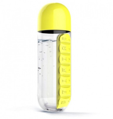 

VibeX ® Water Bottle Sports Combine Daily Organizer Drinking Bottles For Water Plastic Leak-Proof Cup Tumbler Pill Box(Yellow)