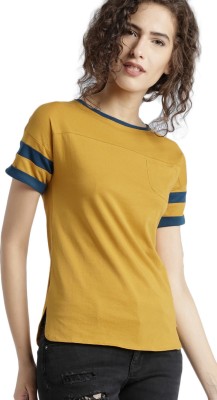 Roadster Solid Women Round Neck Yellow T-Shirt