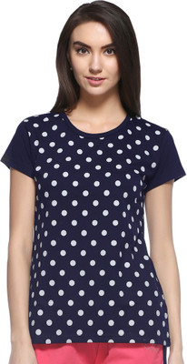 69GAL Printed Women Round Neck Dark Blue T-Shirt Flipkart