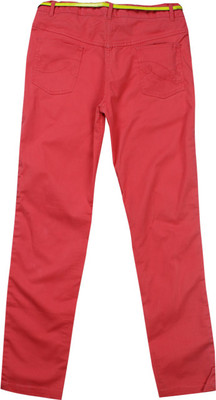 

612 League Slim Fit Girls White Trousers, Dark coral