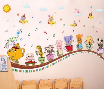 Oren Empower 90 cm Oren Empower Multicolor Cartoon & Music Notes Wall Sticekrs (Finished Size on Wall - 80 cm X 130 cm) Sticker(Pack of 1)