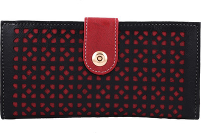 

Fristo Women Casual Black, Red Artificial Leather Wallet(12 Card Slots), Black and maroon