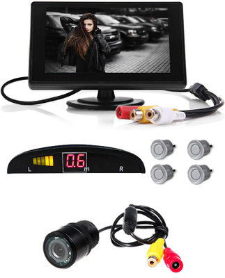 Accedre 4.3 Inch TFT, Car Parking Sensors-Silver, 8 LED Night Vision Reverse Parking Camera Combo