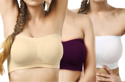 Airsonfab Women Bandeau/Tube Non Padded Bra(Purple, White, Beige)