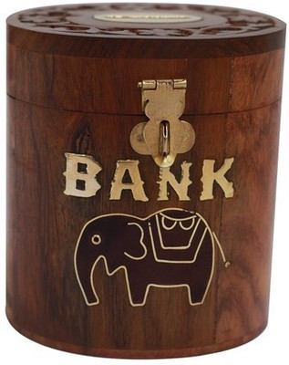 

Alishba wooden money bank Coin Bank(Brown, Gold)