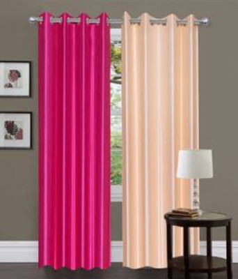 iDOLESHOP 274.5 cm (9 ft) Polyester Long Door Curtain (Pack Of 2)(Solid, Pink, Beige)