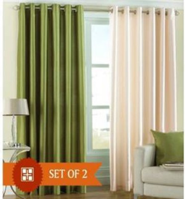 iDOLESHOP 274.5 cm (9 ft) Polyester Room Darkening Long Door Curtain (Pack Of 2)(Solid, Green, Beige)