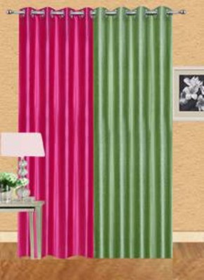 iDOLESHOP 274.5 cm (9 ft) Polyester Long Door Curtain (Pack Of 2)(Solid, Green, Pink)