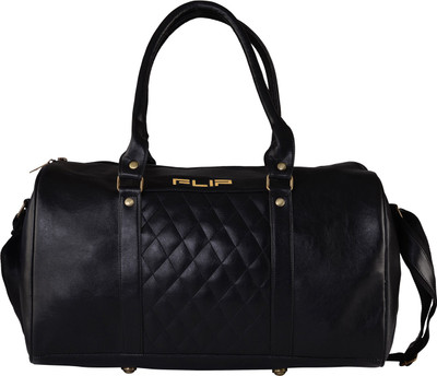 

FLIP Black Faux Leather Duffle Bag Gym Bag(Black)