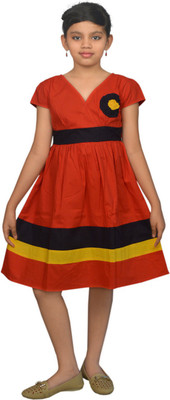 

SSMITN Girl's Midi/Knee Length Casual Dress(Red, Cap sleeve
