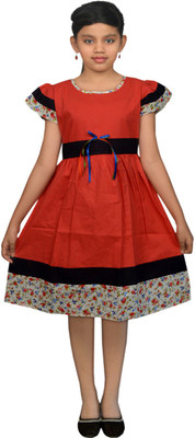 

SSMITN Girl's Midi/Knee Length Casual Dress(Red, Cap sleeve