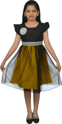 

SSMITN Girl's Midi/Knee Length Party Dress(Multicolor, Cap sleeve, Black & green