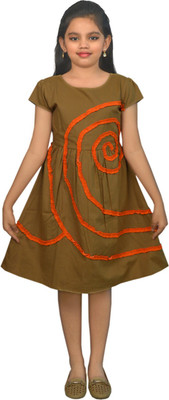 

Ssmitn Girls Midi/Knee Length Casual Dress(Brown, Half Sleeve