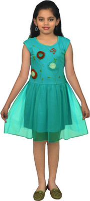 

SSMITN Girl's Midi/Knee Length Casual Dress(Blue, Cap sleeve