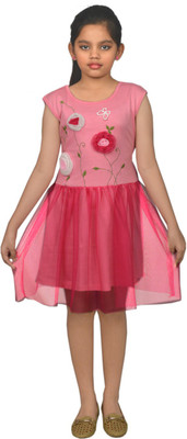 

SSMITN Girl's Midi/Knee Length Casual Dress(Pink, Cap sleeve