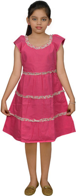 

SSMITN Girl's Midi/Knee Length Casual Dress(Pink, Cap sleeve