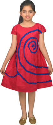 

Ssmitn Girls Midi/Knee Length Casual Dress(Pink, Half Sleeve