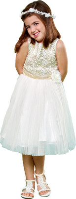 

Pogo Girls Midi/Knee Length Party Dress(White, Sleeveless, Cream