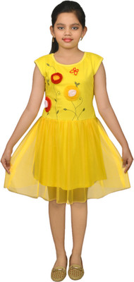 

SSMITN Girl's Midi/Knee Length Casual Dress(Yellow, Cap sleeve