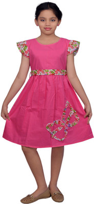 

SSMITN Girl's Midi/Knee Length Casual Dress(Pink, Cap sleeve
