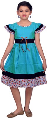 

SSMITN Girl's Midi/Knee Length Casual Dress(Blue, Cap sleeve