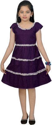 

SSMITN Girl's Midi/Knee Length Casual Dress(Purple, Cap sleeve, Violet