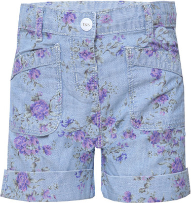 

Tales & Stories Short For Girls Casual Floral Print Denim(Light Blue, Pack of 1