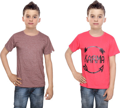 

IndiWeaves Boys Printed Cotton T Shirt(Multicolor, Pack of 2, Brown;red