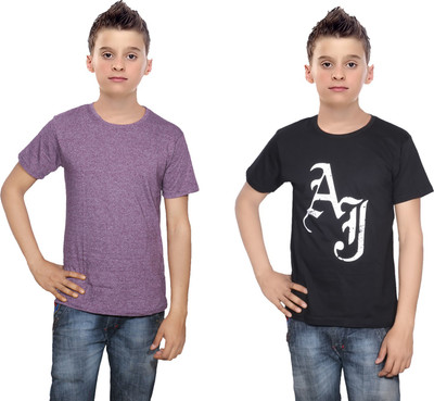 

IndiWeaves Boys Printed Cotton T Shirt(Multicolor, Pack of 2, Black;purple