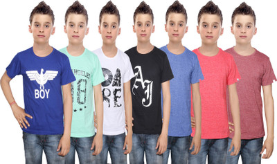 

IndiWeaves Boys Printed Cotton T Shirt(Multicolor, Pack of 7, Black;blue;brown;green;red;white