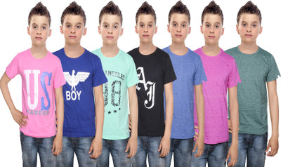 

IndiWeaves Boys Printed Cotton T Shirt(Multicolor, Pack of 7, Black;blue;green;pink
