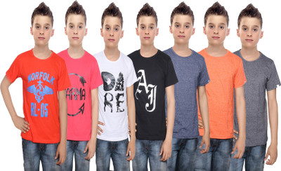 

IndiWeaves Boys Printed Cotton T Shirt(Multicolor, Pack of 7, Black;blue;orange;red;white